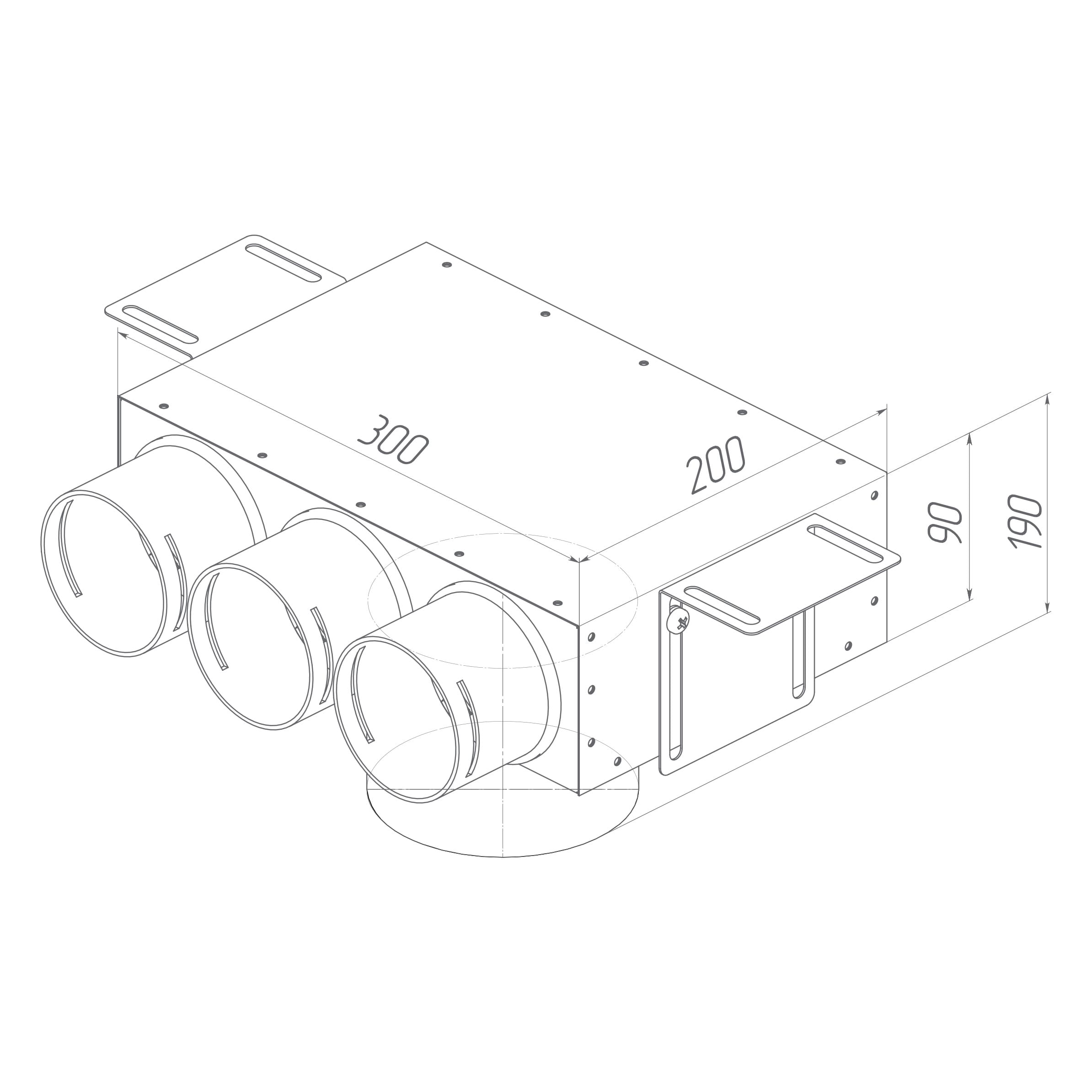 Provent VPS 125/75×3 адаптер (пленум) потолочный круглый на 3 выхода