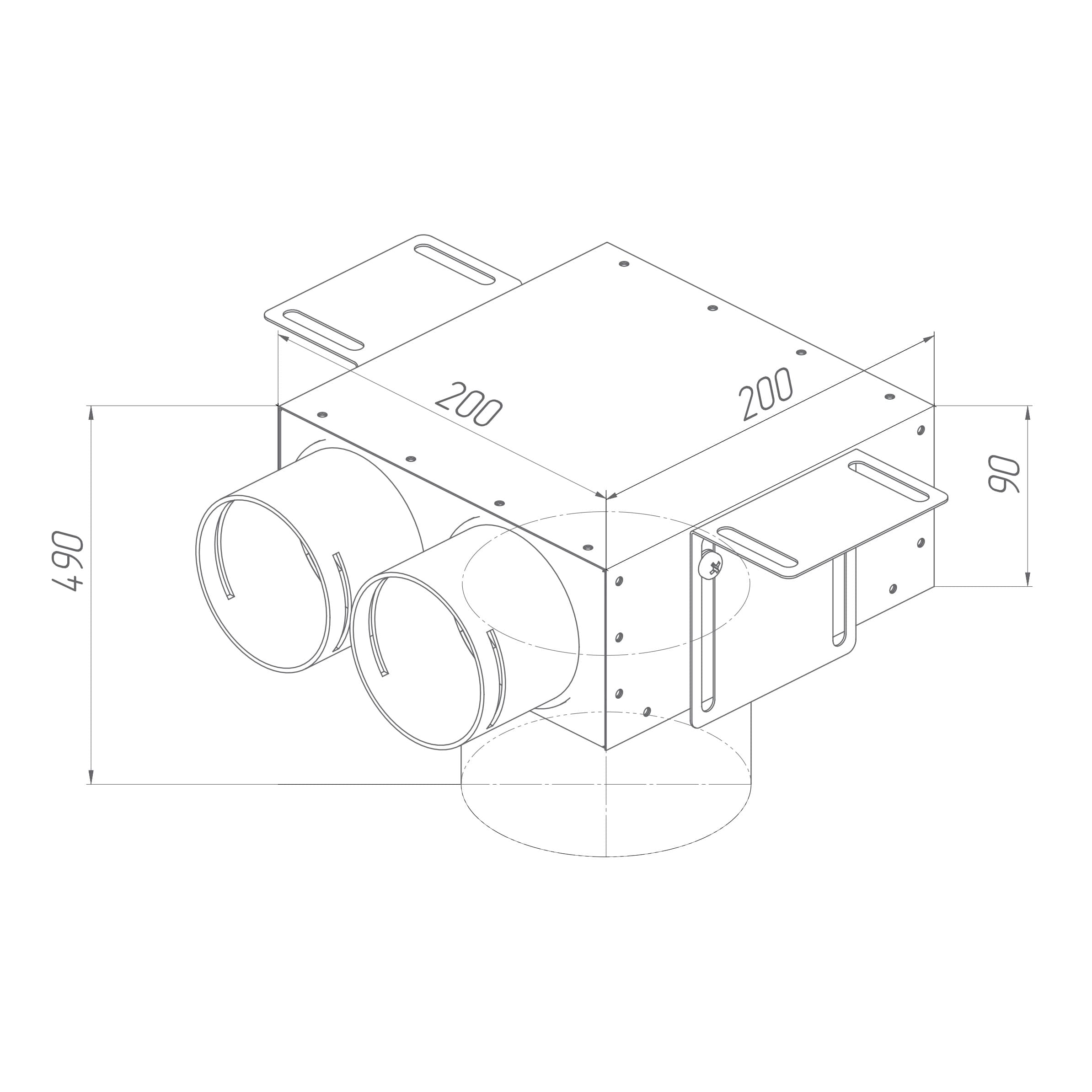 Provent VPSL 125/75×2 адаптер (пленум) потолочный круглый на 2 выхода (L=400 мм)