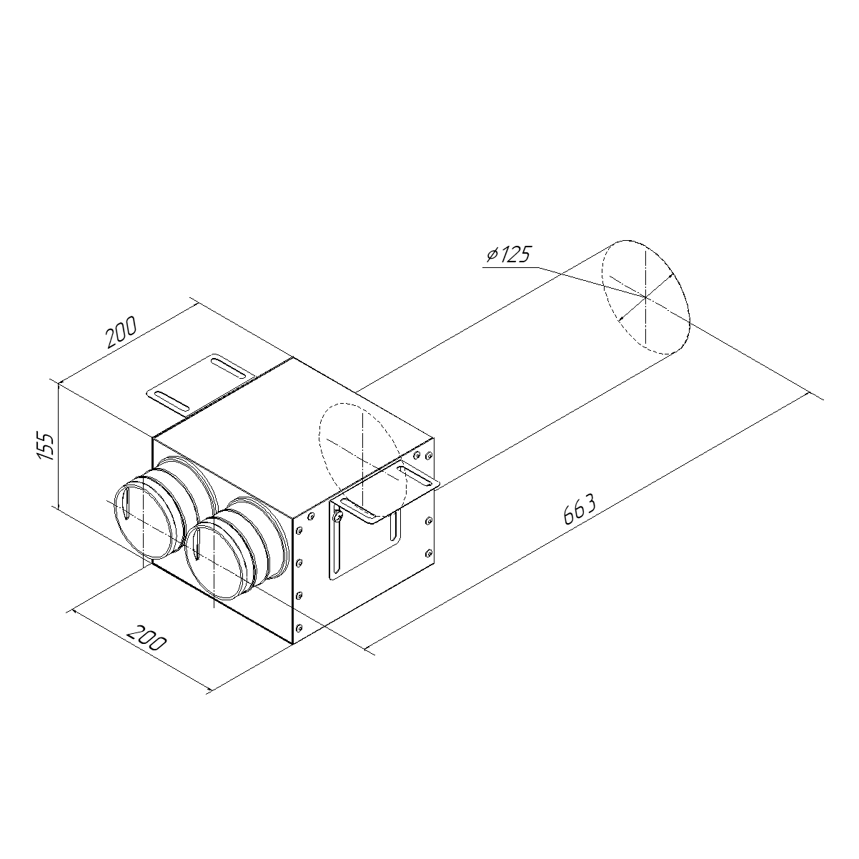 Provent VPDL 125/75×2 адаптер (пленум) прямой круглый на 2 выхода (L=400)