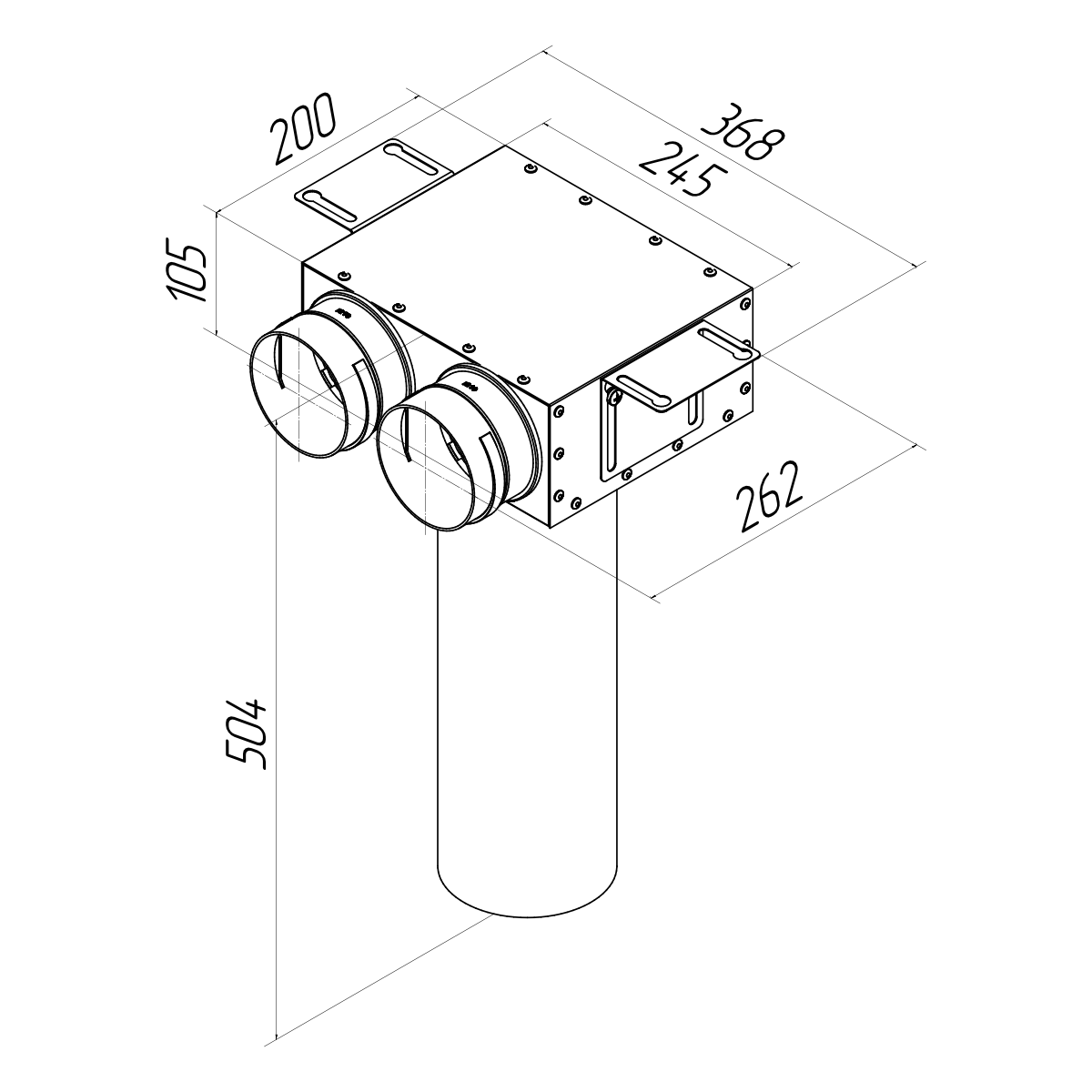 Provent VPSL 125/90×2 адаптер (пленум) потолочный круглый на 2 выхода (L=400 мм)