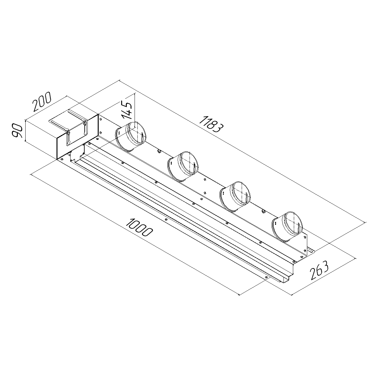 Provent VPNDG 1000х25/75х4 щелевой диффузор для гипсокартона с КСД на 4 выхода
