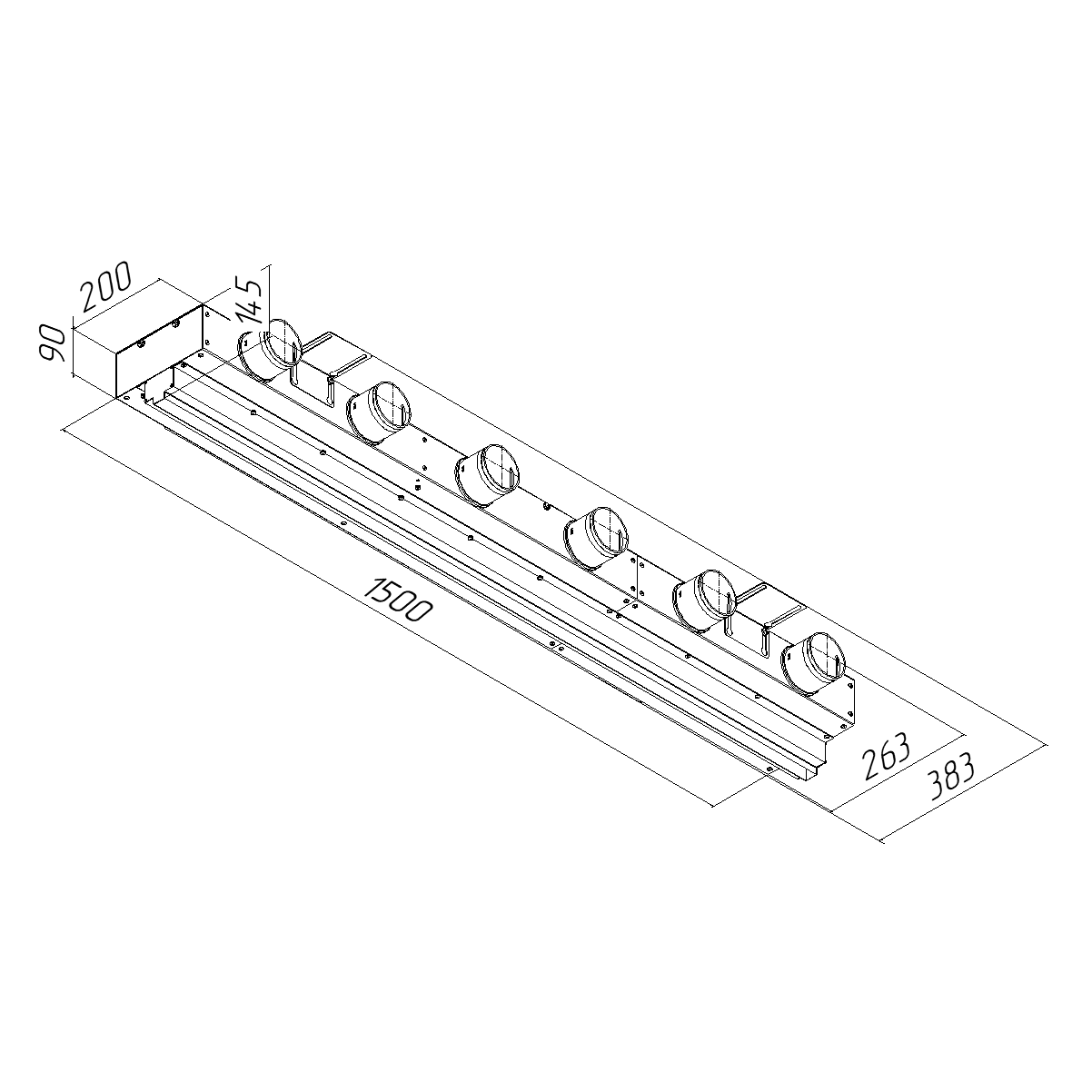 Provent VPNDG 1500х25/75х6 щелевой диффузор для гипсокартона с КСД на 6 выходов