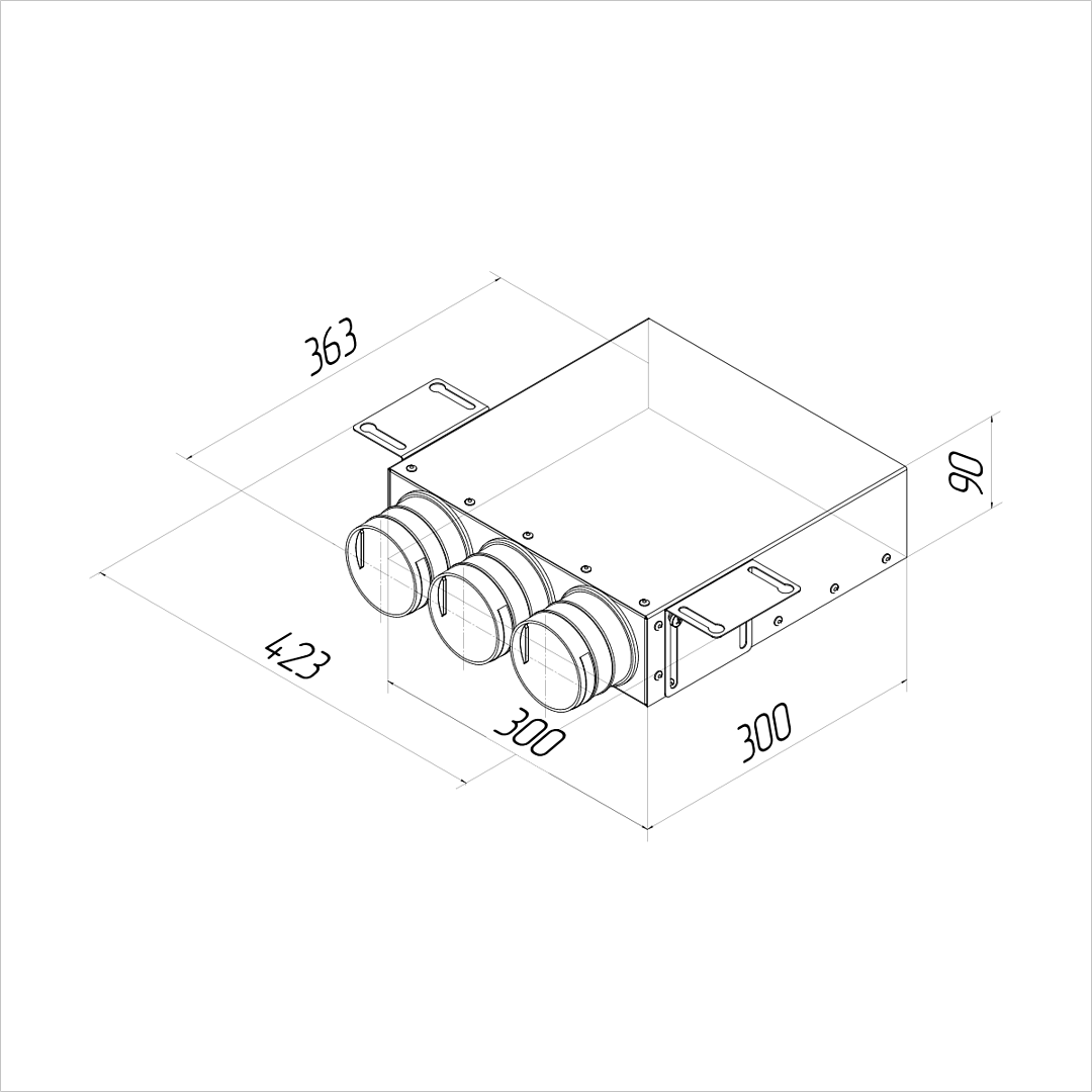 Provent VPK 300×90/75×3 пленум прямой прямоугольный на 3 выхода
