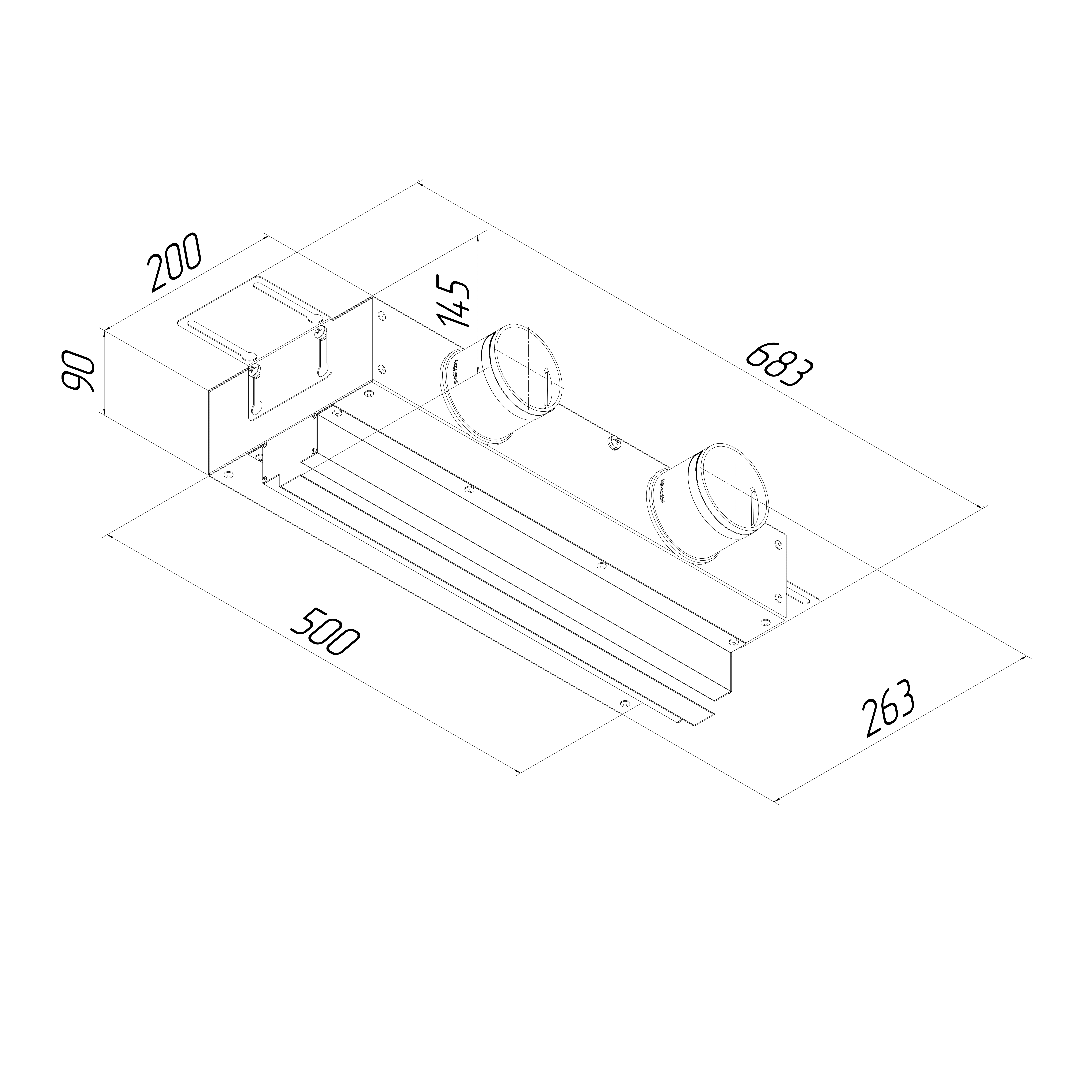 Provent VPNDG 500х25/75×2 щелевой диффузор для гипсокартона с КСД на 2 выхода
