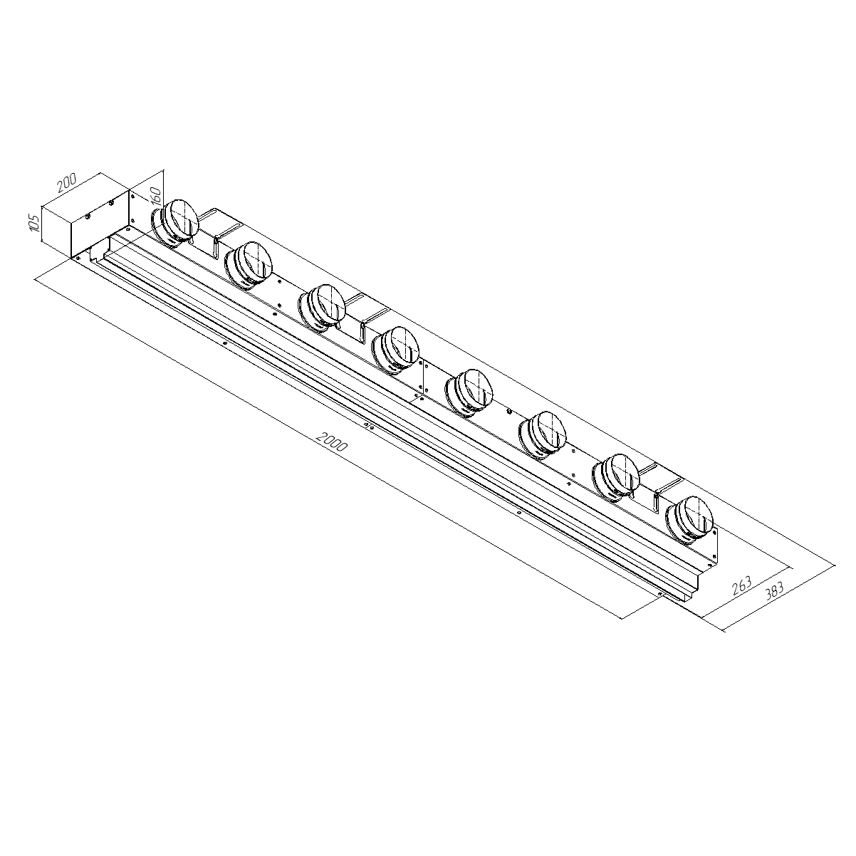 Provent VPNDG 2000х25/90×8 щелевой диффузор для гипсокартона с КСД на 8 выходов