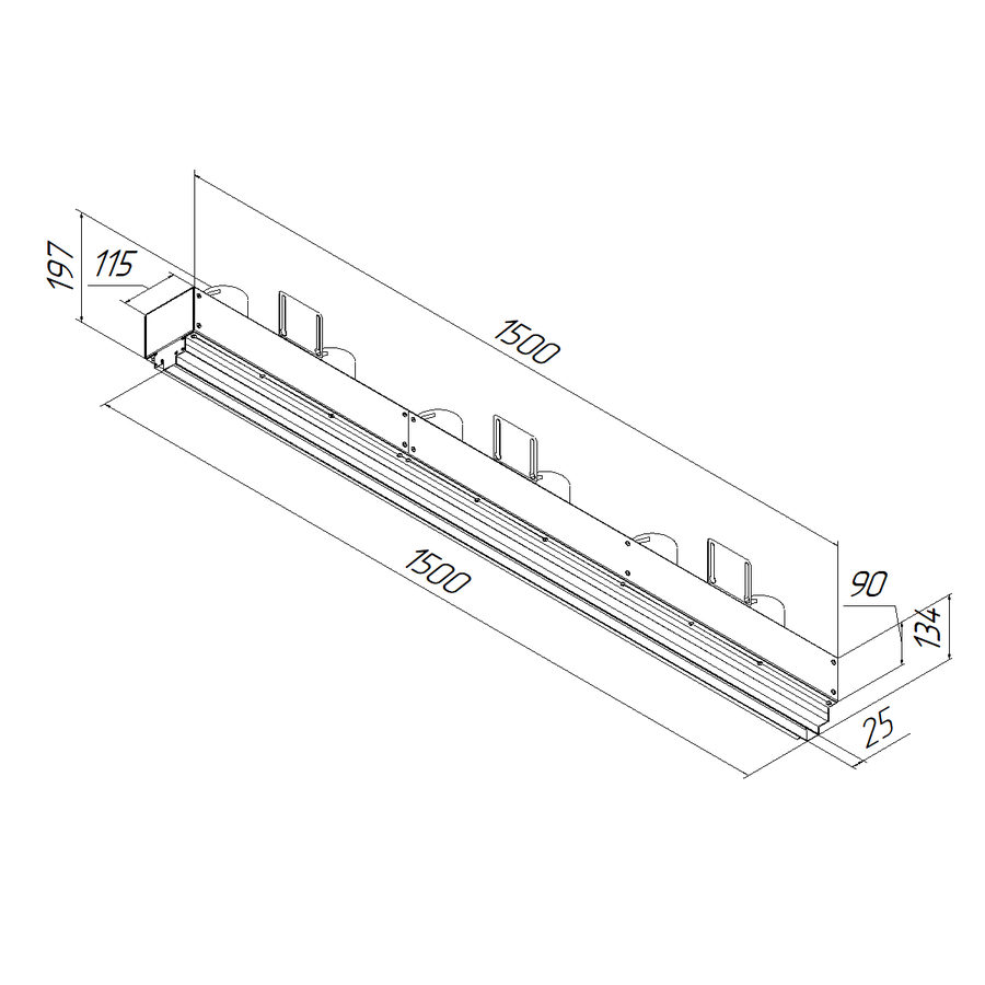 Provent VPNDG/F 1500х25/75х6 щелевой диффузор для гипсокартона с КСД на 6 прямых выходов