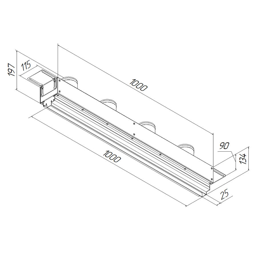 Provent VPNDG/F 1000х25/90×4 щелевой диффузор для гипсокартона с КСД на 4 прямых выхода