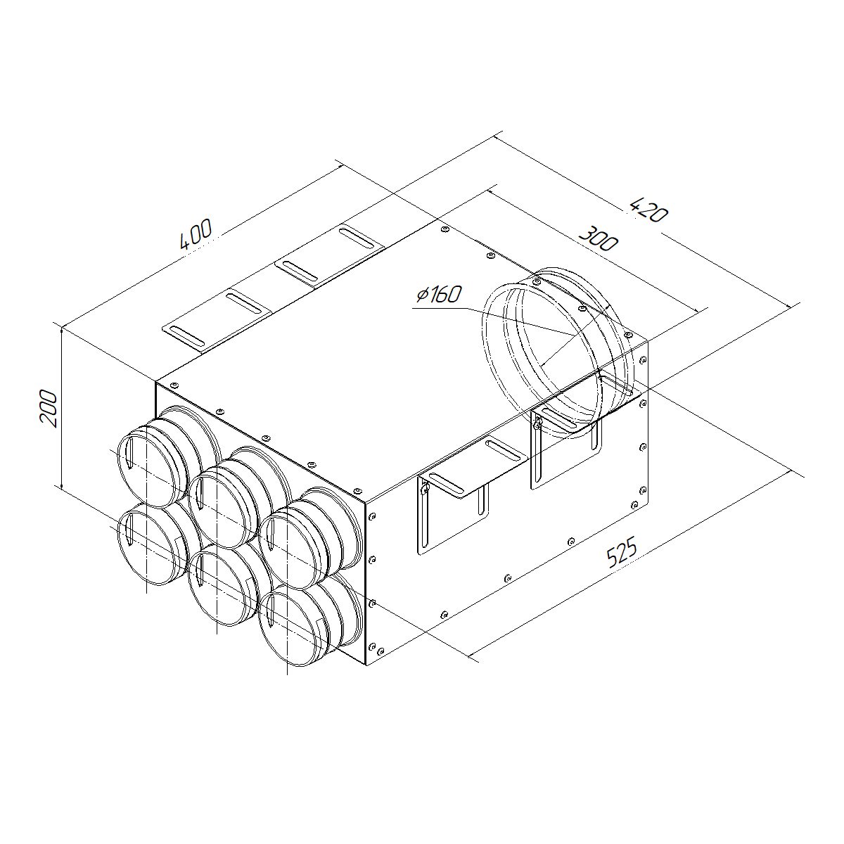 Изометрический чертеж коллектора вентиляционного Provent KV 160/75x6