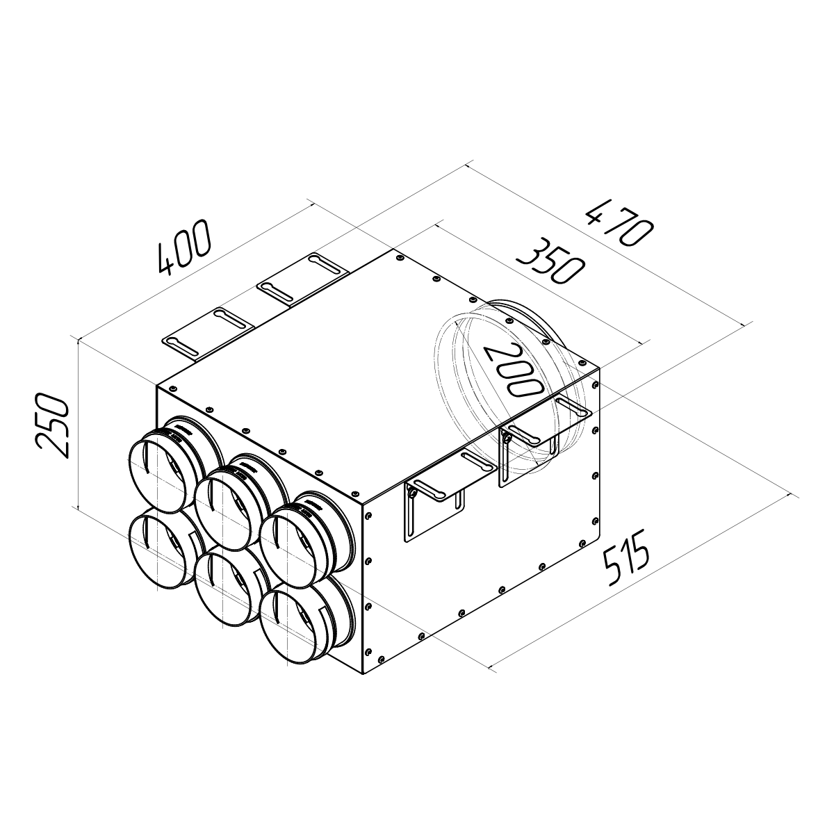 Изометрический чертеж коллектора вентиляционного Provent KV 200/90x6