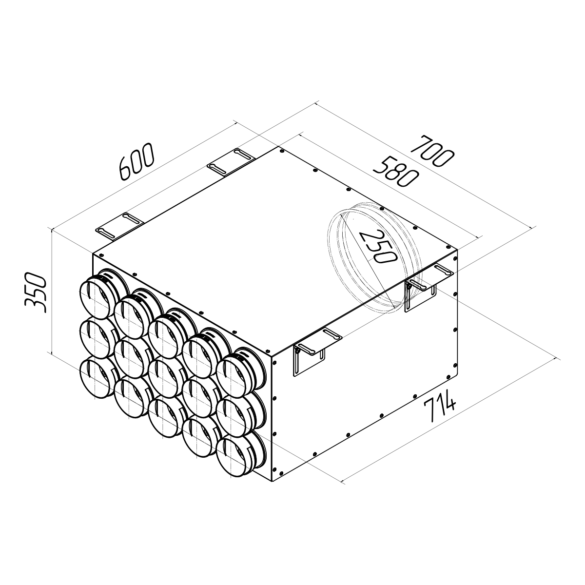 Изометрический чертеж коллектора вентиляционного Provent KV 250/90x15