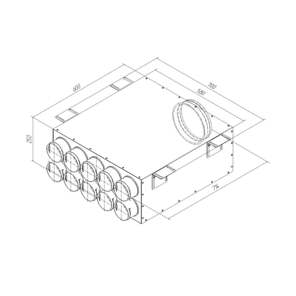 Изометрический чертеж коллектора вентиляционного Provent KV 200/90x10