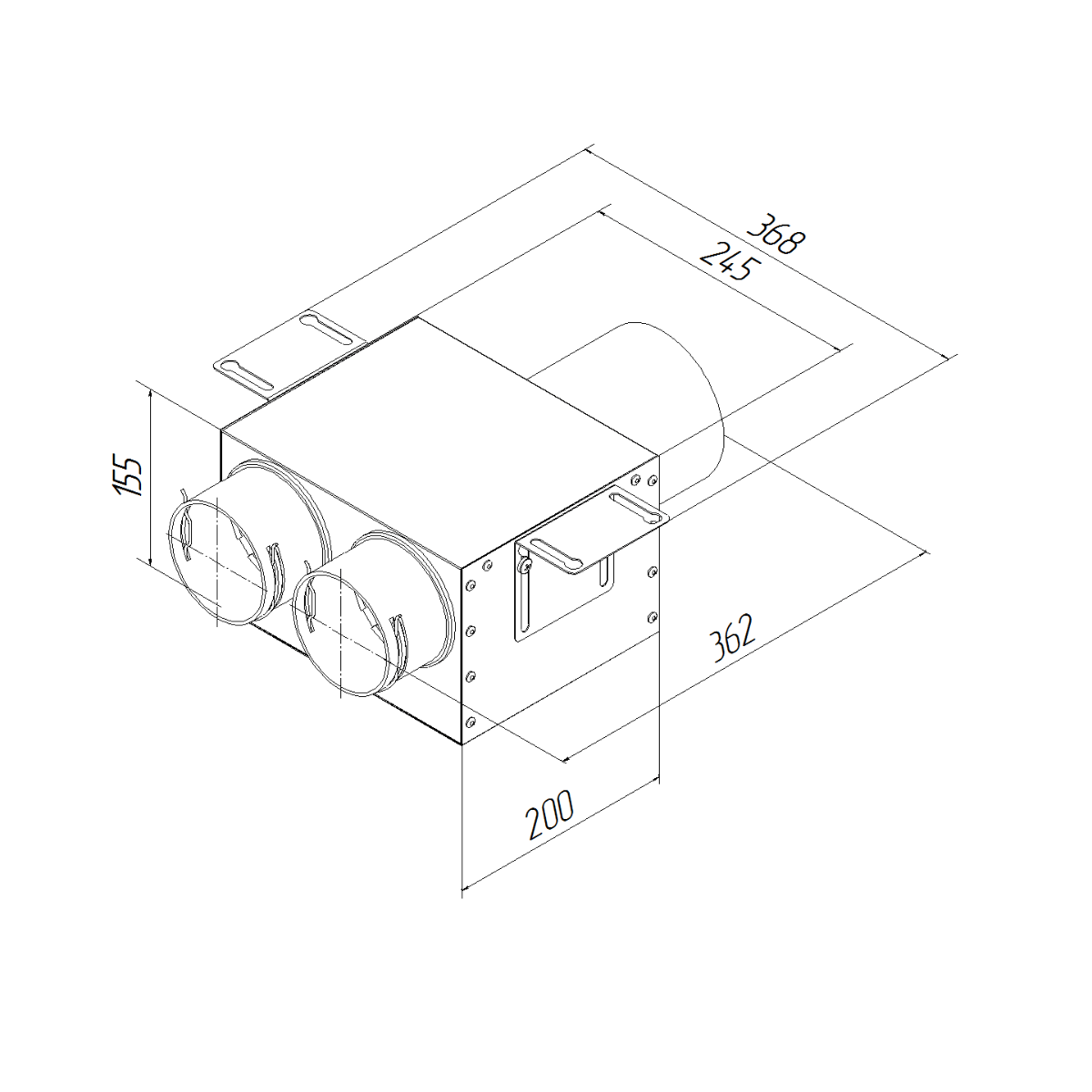 Изометрический чертеж адаптера (пленума) вентиляционного Provent VPD 125/90x2