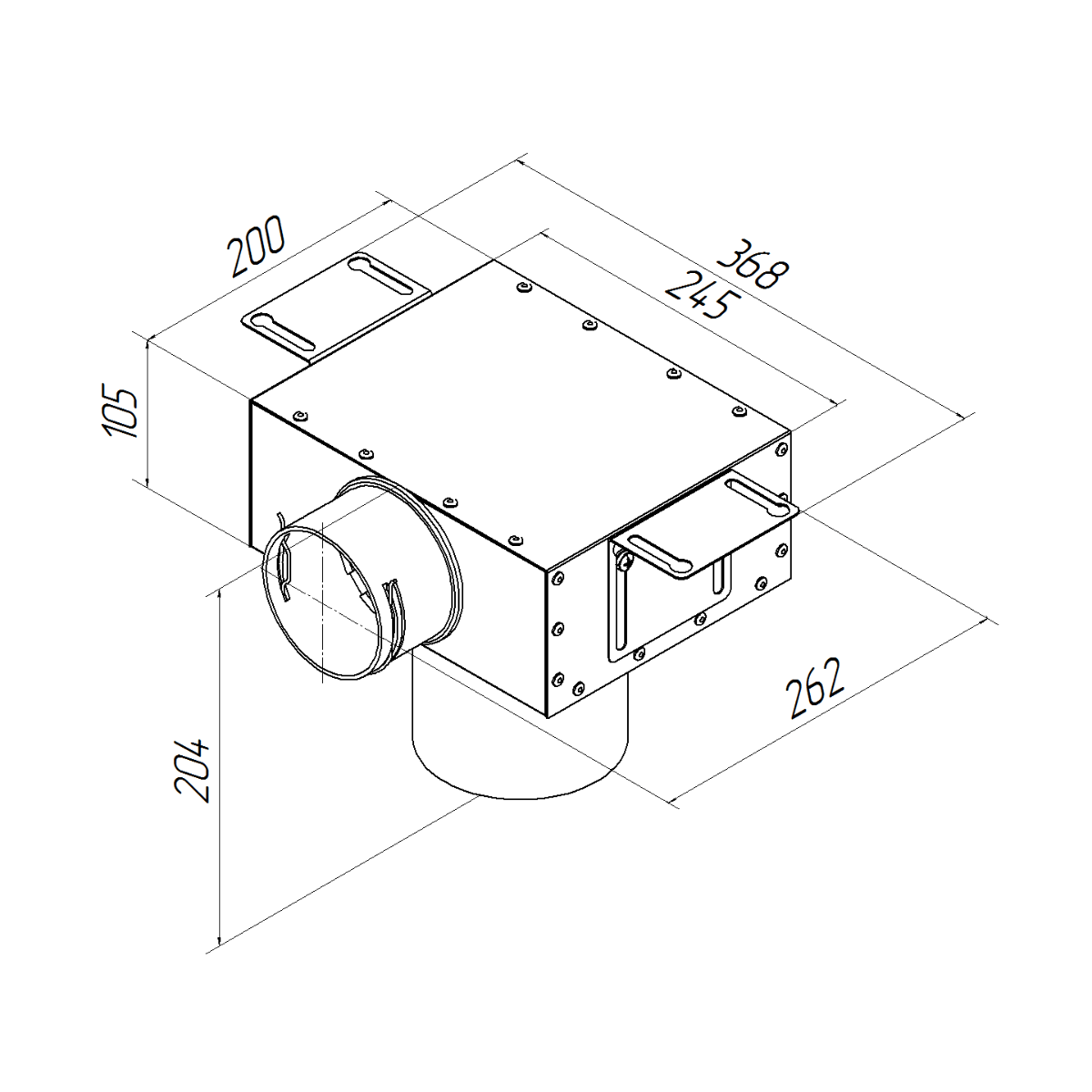 Изометрический чертеж адаптера (пленума) вентиляционного Provent VPS 125/90x1